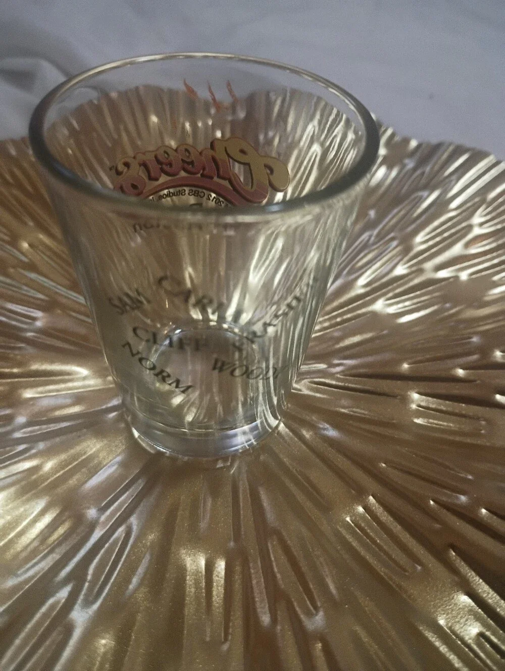 Boston Cheers Branded Shot Glass - Clear Glass, Cast Names On The Other Side